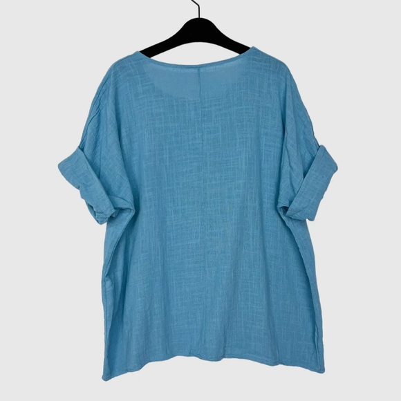 23 MADE IN ITALY Chic Cotton Linen Tunic Top with necklace - Picture 2 of 2